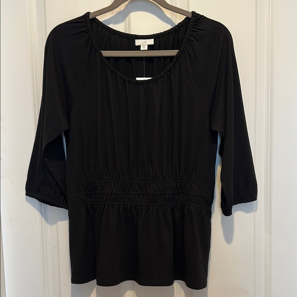 J. Jill Black 3/4 Sleeve Pleated Blouse Petite M